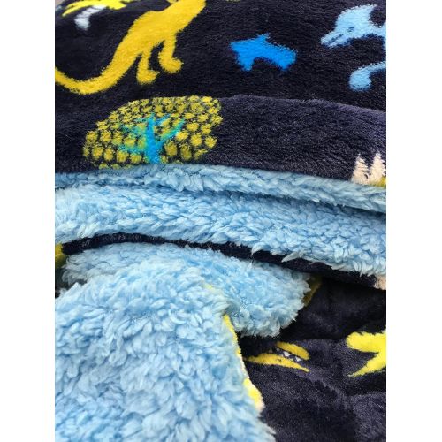  MB Home Linen MB Collections Kids Soft & Warm Sherpa Baby Toddler Boy Sherpa Blanket Navy Blue Dinosaurs Multicolor Printed Borrego Stroller or Toddler Bed Blanket Plush Throw 40X50 # Dinosaurs