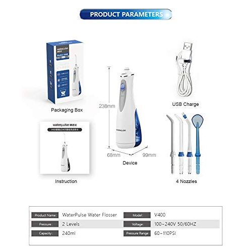  MBEN Water Flosser, Portable Professional Cordless Dental Oral irrigator, Dental Floss 240ml 4 Replacement...