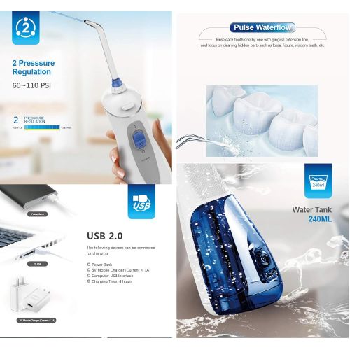  MBEN Water Flosser, Portable Professional Cordless Dental Oral irrigator, Dental Floss 240ml 4 Replacement...