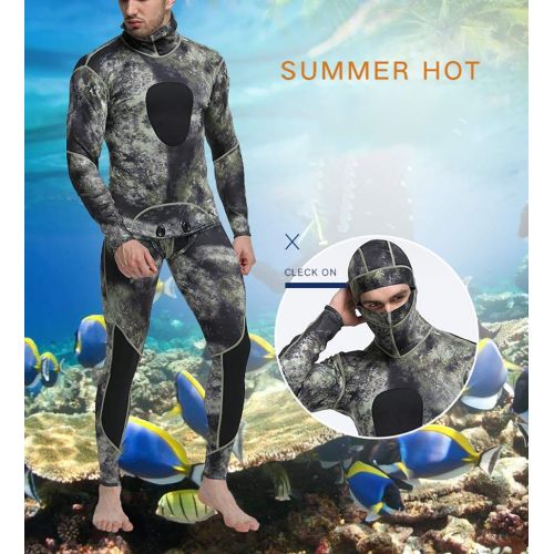  MBEN Full Length Wetsuit Headgear, Mens Diving Suit 3mm Neoprene Set Two-Piece Sunscreen Diving surf Suit for Snorkeling, Diving, Swimming Wet Suits
