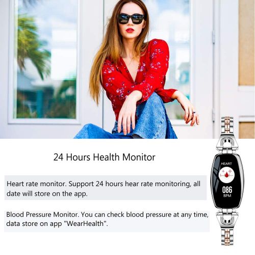  MBHB Females Smart Watch, Exquisite Fitness Tracker, Blood Pressure/Heart Rate/Sleep Monitor for Women (H8 Black)