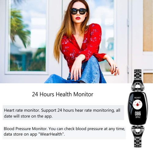  MBHB Females Smart Watch, Exquisite Fitness Tracker, Blood Pressure/Heart Rate/Sleep Monitor for Women (H8 Black)