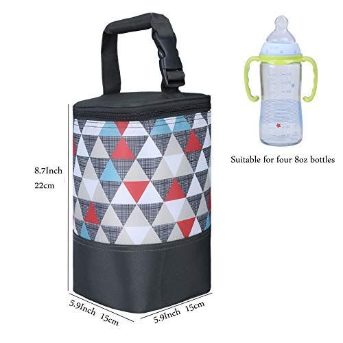  [아마존베스트]MBJERRY Insulated Baby Bottle Tote Bags - Size Upgrade Breastmilk Storage Bag Multipurpose Baby Bottle Cooler Bag (Colored Triangle, Fits up to 4 Large 8 Oz. Bottles)