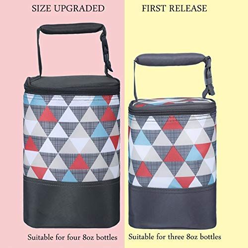  [아마존베스트]MBJERRY Insulated Baby Bottle Tote Bags - Size Upgrade Breastmilk Storage Bag Multipurpose Baby Bottle Cooler Bag (Colored Triangle, Fits up to 4 Large 8 Oz. Bottles)