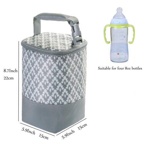  [아마존베스트]MBJERRY Insulated Baby Bottle Tote Bags - Size Upgrade Breastmilk Storage Bag Multipurpose Baby Bottle Cooler Bag (Gray,Fits up to 4 Large 8 Oz. Bottles)