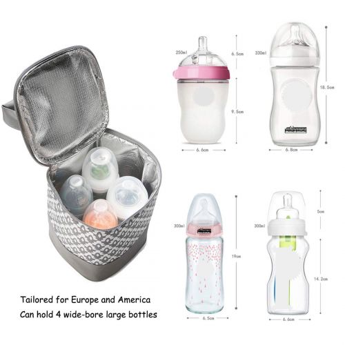  [아마존베스트]MBJERRY Insulated Baby Bottle Tote Bags - Size Upgrade Breastmilk Storage Bag Multipurpose Baby Bottle Cooler Bag (Gray,Fits up to 4 Large 8 Oz. Bottles)