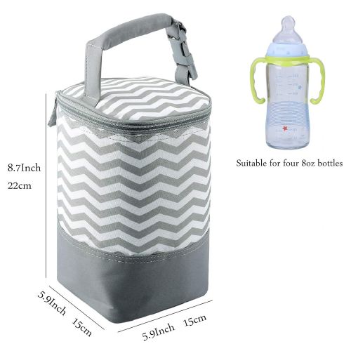  [아마존베스트]MBJERRY Insulated Baby Bottle Tote Bags - Size Upgrade Breastmilk Storage Bag Multipurpose Baby Bottle Cooler Bag (Gray Wavy Stripes,Fits up to 4 Large 8 Oz. Bottles)