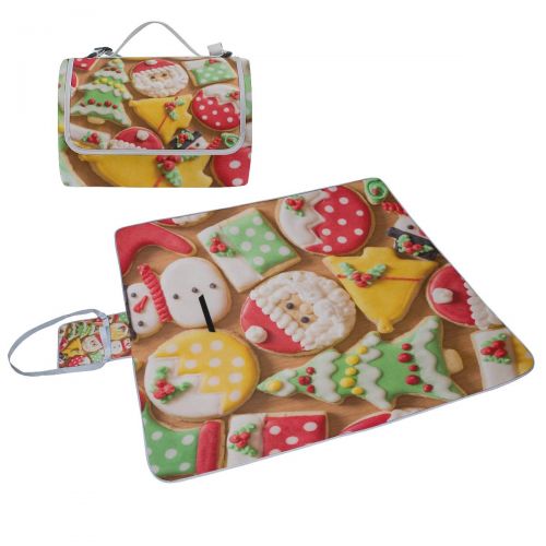  MBVFD Set of Cute Gingerbread Cookie Picnic Mat 57（144cm） x59 (150cm Picnic Blanket Beach Mat with Waterproof for Kids Picnic Beaches and Outdoor Folded Bag