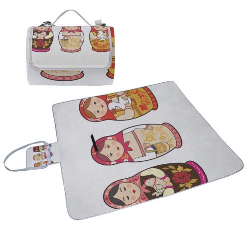  MBVFD Set of Russian Nesting Dolls Picnic Mat 57（144cm） x59 (150cm Picnic Blanket Beach Mat with Waterproof for Kids Picnic Beaches and Outdoor Folded Bag