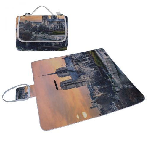  MBVFD Notre Dame De Paris in The Sunset Picnic Mat 57（144cm） x59 (150cm Picnic Blanket Beach Mat with Waterproof for Kids Picnic Beaches and Outdoor Folded Bag