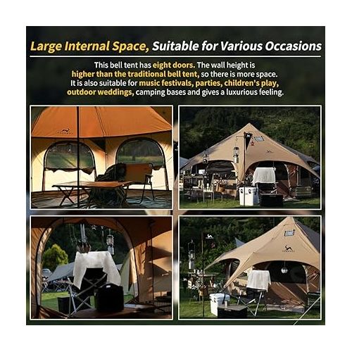  MC TOMOUNT Canvas Tent Bell Tent 16.4ft*High9.2ft with Stove Jack for Glamping Family Camping Zipped Removable Floor