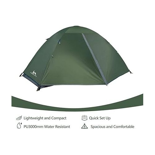  MC TOMOUNT Backpacking Tent 1-2 Person Waterproof Lightweight Double Layer Free-Standing Aluminum Pole for Outdoor Camping Hiking 4 Season