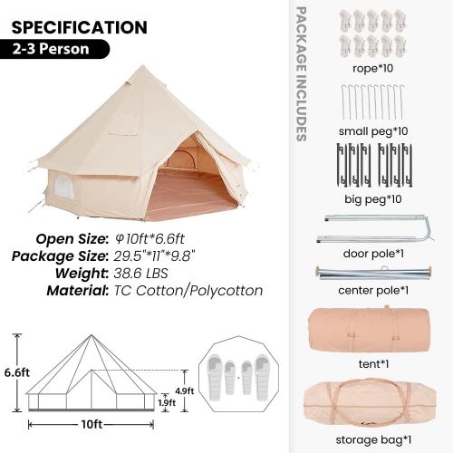  MC Canvas Tent Bell Tent Yurt with Stove Jack Zipped Removable Floor for Glamping Truck Car Camping