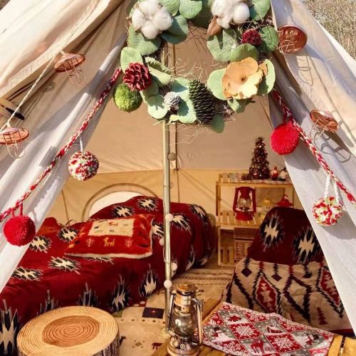  MC Canvas Tent Bell Tent Yurt with Stove Jack Zipped Removable Floor for Glamping Truck Car Camping