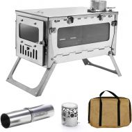 MC Titanium Tent Stove Wood Burning Stove Foldable Ultralight for Backpacking Camping Hunting Pipe Included