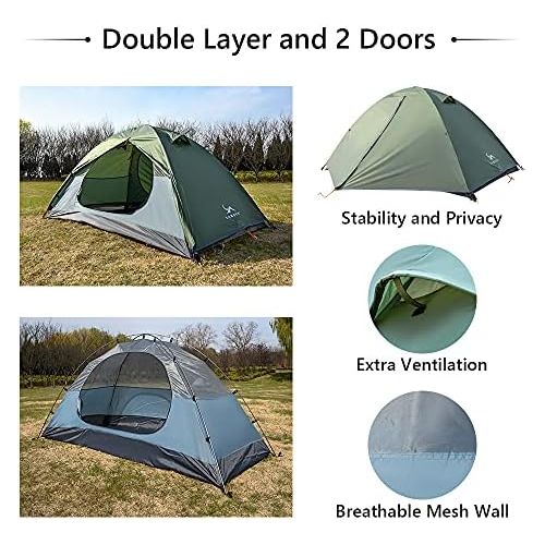  MC Backpacking Tent 1-2 Person Waterproof Lightweight Double Layer Free-Standing Aluminum Pole for Outdoor Camping Hiking 4 Season