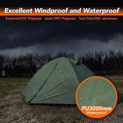  MC Backpacking Tent 1-2 Person Waterproof Lightweight Double Layer Free-Standing Aluminum Pole for Outdoor Camping Hiking 4 Season