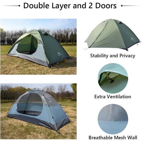  MC Backpacking Tent 1-2 Person Waterproof Lightweight Double Layer Free-Standing Aluminum Pole for Outdoor Camping Hiking 4 Season