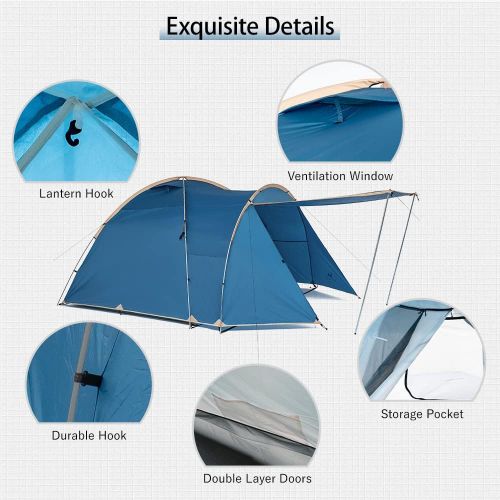  MC 4 Person Tent Camping Tent Easy Set Up Double Layer with Porch Large for 4-5 Person Family Camping