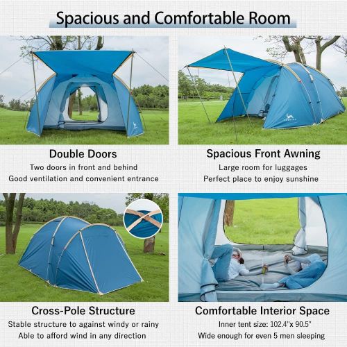  MC 4 Person Tent Camping Tent Easy Set Up Double Layer with Porch Large for 4-5 Person Family Camping