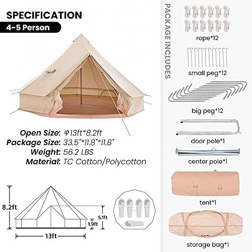  MC Canvas Tent Bell Tent Yurt with Stove Jack Zipped Removable Floor for Glamping Truck Car Camping