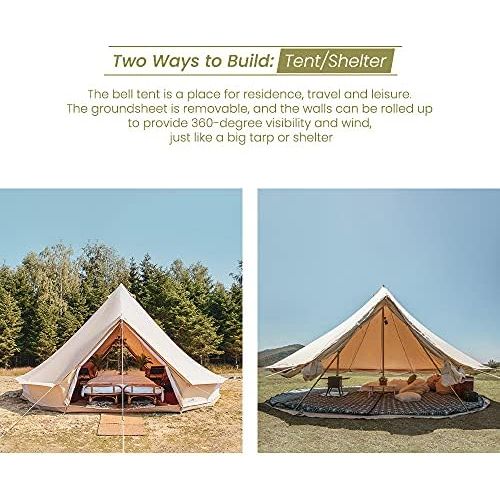  MC Canvas Tent Bell Tent Yurt with Stove Jack Zipped Removable Floor for Glamping Truck Car Camping