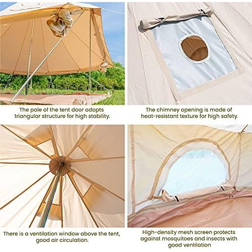  MC Canvas Tent Bell Tent Yurt with Stove Jack Zipped Removable Floor for Glamping Truck Car Camping