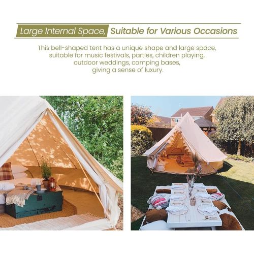  MC Canvas Tent Bell Tent Yurt with Stove Jack Zipped Removable Floor for Glamping Truck Car Camping