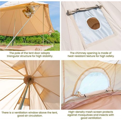  MC Canvas Tent Bell Tent Yurt with Stove Jack Zipped Removable Floor for Glamping Truck Car Camping