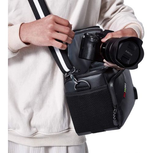  MCHENG Camera Bag Case, Camera Shoulder Bag with Adjustable Dividers Compatible for Nikon, Sony, Fuji Instax, DSLR, Mirrorless Cameras and Lenses Accessories Black