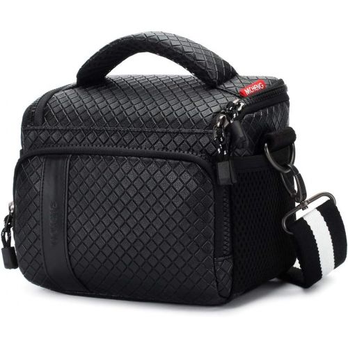  MCHENG Waterproof PU Leather Camera Bag for Canon Nikon Sony Panasonic Olympus Fujifilm Digital Cameras, Black