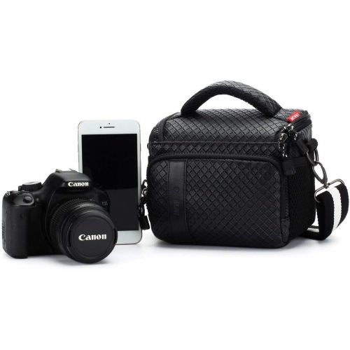  MCHENG Waterproof PU Leather Camera Bag for Canon Nikon Sony Panasonic Olympus Fujifilm Digital Cameras, Black