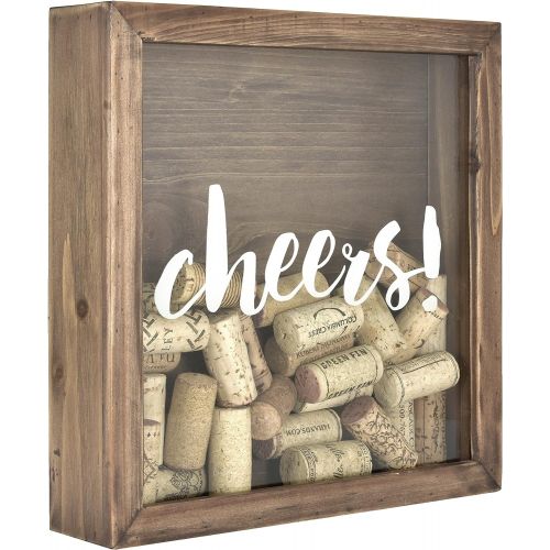  MCS Bar None Cheers Wine Cork Holder Shadowbox, 10x10, Brown