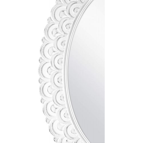  MCS Scalloped Province Oval Wall Mirror, 19x28 Inch Overall Size, Antique White