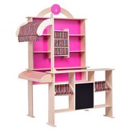 MD Group Wooden Toy Shopping Market Shop Pink 4-Tier Shelves Kids Pretend Play Set