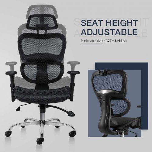  MDL Furniture Ergonomic Office Chair High Back Mesh Chair with Adjustable Headrest and Lumbar Support 3D Armrest Home Office Chair(Black)