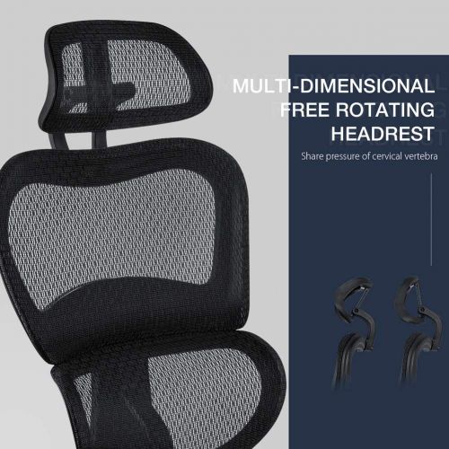  MDL Furniture Ergonomic Office Chair High Back Mesh Chair with Adjustable Headrest and Lumbar Support 3D Armrest Home Office Chair(Black)