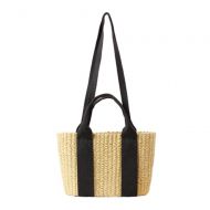 MDYYD Straw Beach Bag Women Weave Handbags Simple Generous Summer Holiday Beach Tote Woven Handle Bag Handbags Shoulder Bag Tote, (Color : Black, Size : 3020cm)