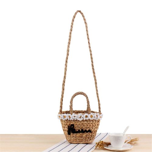  MDYYD Straw Beach Bag Women Weave Handbags Flower Small Daisy Summer Holiday Beach Tote Woven Handle Bag Handbags Shoulder Bag Tote, (Color : Khaki, Size : 2216cm)