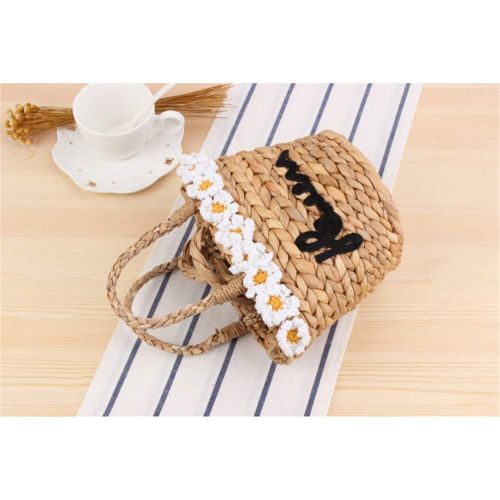  MDYYD Straw Beach Bag Women Weave Handbags Flower Small Daisy Summer Holiday Beach Tote Woven Handle Bag Handbags Shoulder Bag Tote, (Color : Khaki, Size : 2216cm)