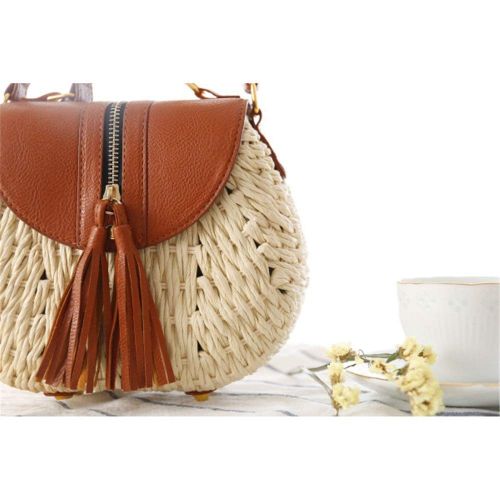  MDYYD Straw Beach Bag Women Fashion Woven Shoulder Bags Straw Tassel Summer Women Weave Holiday Crossbody Beach Handbags Shoulder Bag Tote, (Color : White, Size : 2719cm)