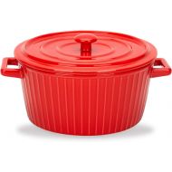MDZF SWEET HOME Ceramic Baking Bowl for Oven Roasting Lasagna Pan Round Casserole Dish Noodle Bowl Bakeware with Handle and Lid 37 Oz, Red