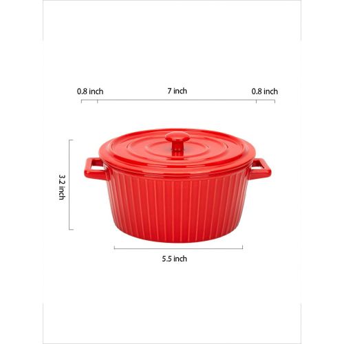  MDZF SWEET HOME Ceramic Baking Bowl for Oven Roasting Lasagna Pan Round Casserole Dish Noodle Bowl Bakeware with Handle and Lid 37 Oz, Red