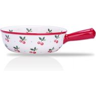 MDZF SWEET HOME Ceramic Baking Bowl with Handle French Onion Soup Bowl Roasting Lasagna Pan Round Bakeware Suitable for Oven, Cherry