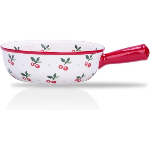  MDZF SWEET HOME Ceramic Baking Bowl with Handle French Onion Soup Bowl Roasting Lasagna Pan Round Bakeware Suitable for Oven, Cherry