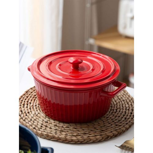  [아마존베스트]MDZF SWEET HOME Ceramic Baking Bowl for Oven Large Round Casserole Dish Noodle Bowl Bakeware with Handle and Lid 37 Oz, Blue