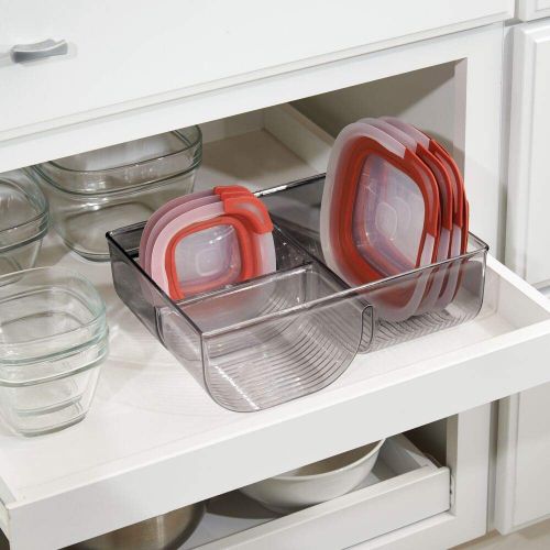  MDesign mDesign Food Storage Container Lid Holder, 3-Compartment Plastic Organizer Bin for Organization in Kitchen Cabinets, Cupboards, Pantry Shelves - Smoke Gray