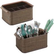 mDesign Plastic Cutlery Storage Organizer Caddy Tote Bin with Handles for Kitchen Cabinet or Pantry - Holds Forks, Knives, Spoons, Napkins - Indoor or Outdoor Use - Woven Accent, 2