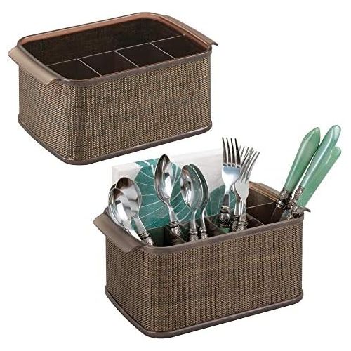  mDesign Plastic Cutlery Storage Organizer Caddy Tote Bin with Handles for Kitchen Cabinet or Pantry - Holds Forks, Knives, Spoons, Napkins - Indoor or Outdoor Use - Woven Accent, 2