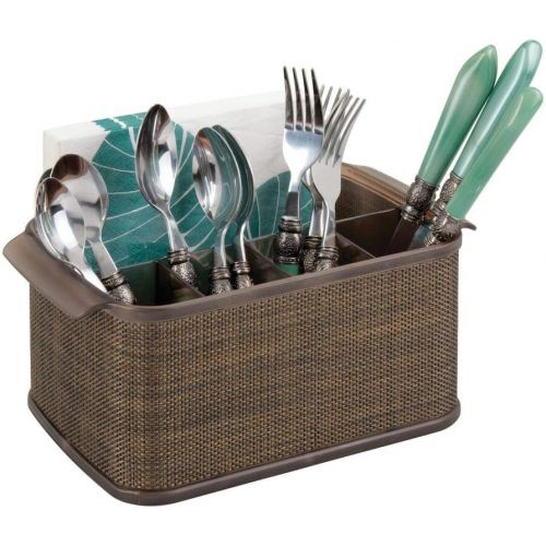  mDesign Plastic Cutlery Storage Organizer Caddy Tote Bin with Handles for Kitchen Cabinet or Pantry - Holds Forks, Knives, Spoons, Napkins - Indoor or Outdoor Use - Woven Accent, 2